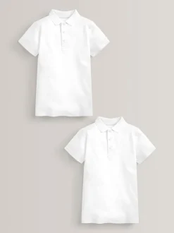Blanc - Polo scolaire en coton 100% à fermeture facile 2 Lot (3-16ans)
