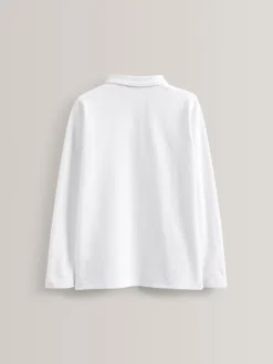 Blanc - Polos scolaires 100% coton à manches longues Lot de 5 (3-16ans)