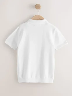 Blanc - Polos tricotés à col zippé (3-16yrs)