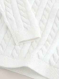 Blanc - Pull à col rond en maille torsadée (3-16ans)