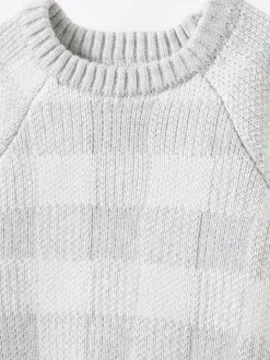 Blanc - Pull en coton sur raglan