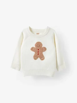 Blanc - Pull en coton sur maille