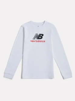 Blanc - T-shirt New Balance manches longues à logo empilé en jersey