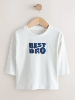 Blanc Best Bro - T-shirt imprimé graphique à manches longues (3mois-8ans)