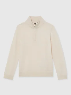 BLANC DE NEIGE - Pull Reiss Blackhall à quart de zip en laine mérinos
