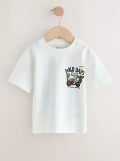 Blanc dinosaure surdimensionné - T-shirt Manches courtes Back Imprimé (3mths-7yrs)