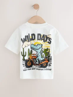 Blanc dinosaure surdimensionné - T-shirt Manches courtes Back Imprimé (3mths-7yrs)