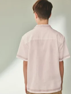 Blanc imprimé palmiers - Chemise à manches courtes avec col Revere (3-16ans)
