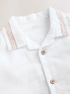 Blanc imprimé palmiers - Chemise à manches courtes avec col Revere (3-16ans)