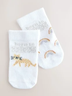 Blanc nées en 2025 - Paquet de chaussettes pour bébé 2 (0-12mois)