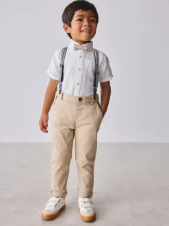 Blanc/ Pierre - Ensemble Baker by Ted Baker : Chemise, Pantalons et Bretelles