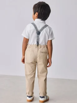 Blanc/ Pierre - Ensemble Baker by Ted Baker : Chemise, Pantalons et Bretelles