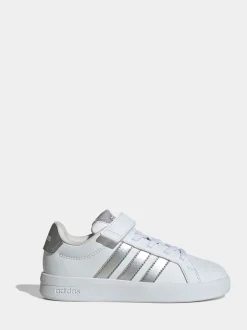 Blanc/Argent - adidas Grand Court 3.0 Baskets enfant à lacets élastiques