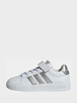 Blanc/Argent - adidas Grand Court 3.0 Baskets enfant à lacets élastiques