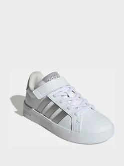 Blanc/Argent - adidas Grand Court 3.0 Baskets enfant à lacets élastiques