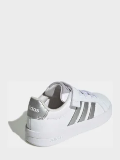 Blanc/Argent - adidas Grand Court 3.0 Baskets enfant à lacets élastiques