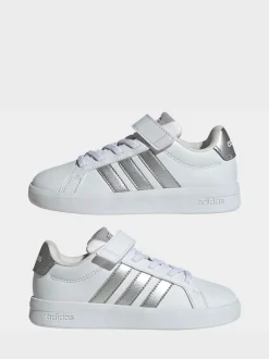 Blanc/Argent - adidas Grand Court 3.0 Baskets enfant à lacets élastiques