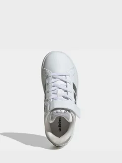 Blanc/Argent - adidas Grand Court 3.0 Baskets enfant à lacets élastiques