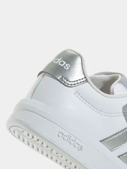 Blanc/Argent - adidas Grand Court 3.0 Baskets enfant à lacets élastiques