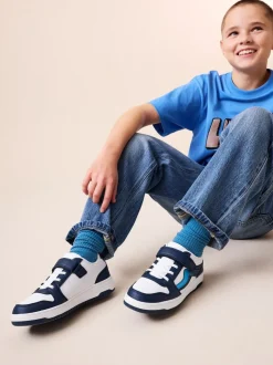 Blanc/Bleu - Baskets à lacets élastiques à fermeture tactile