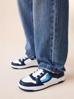 Blanc/Bleu - Baskets à lacets élastiques à fermeture tactile