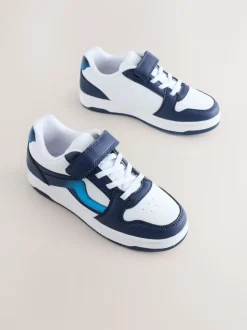 Blanc/Bleu - Baskets à lacets élastiques à fermeture tactile