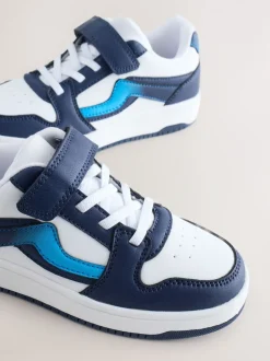 Blanc/Bleu - Baskets à lacets élastiques à fermeture tactile