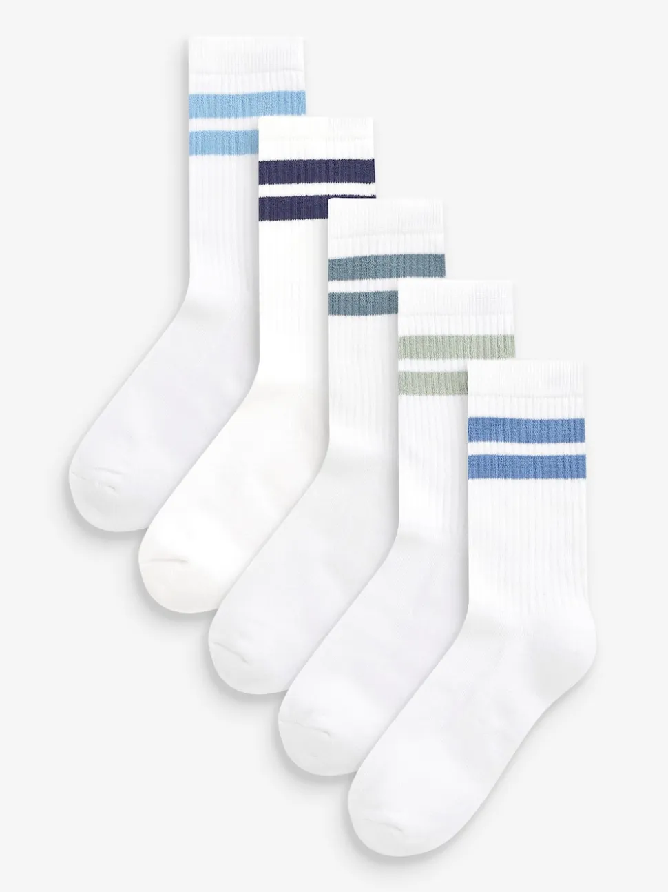 Blanc/Bleu - Cushioned Semelle intérieure Cotton Rich Ribbed Tipped Chaussettes 5 Lot
