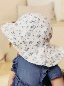 Blanc/bleu à imprimé floral ditsy - Bob bébé 100% coton (0mois-2ans)