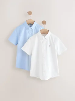 Blanc/Bleu - Lot de 2 chemises Oxford riches en coton à manches courtes (3-16ans)