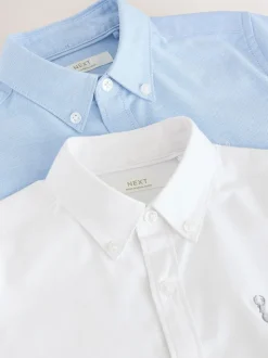 Blanc/Bleu - Lot de 2 chemises Oxford riches en coton à manches courtes (3-16ans)