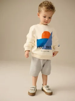 Blanc/bleu écru - Ensemble sweat-shirt et short (3mths-8yrs)