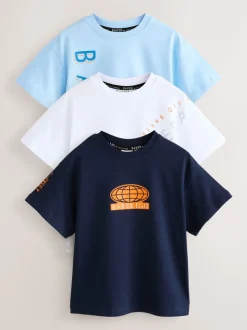 Blanc/bleu/bleu marine - Lot de t-shirts Baker by Ted Baker Graphic Imprimé 3 Lot