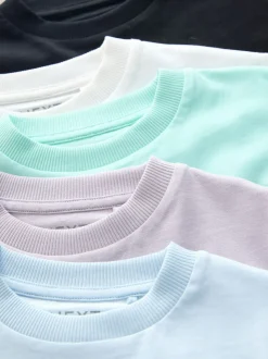 Blanc/bleu/vert/noir/violet - Lot de 5 petits T-shirts graphiques à manches courtes (3mois-7ans)