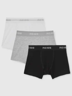 Blanc/gris/noir - Lot de 3 boxers Reiss Heller en coton extensible à taille avec logo