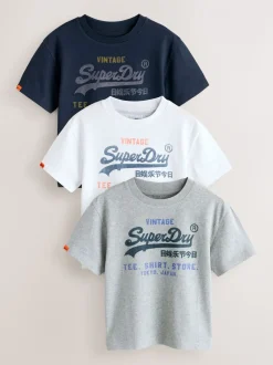Blanc/Marine - Lot de 3 t-shirts Superdry