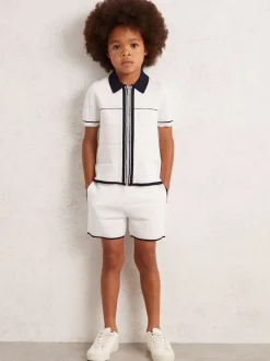Blanc/Marine - Short Reiss Barbor en maille à surpiqûres