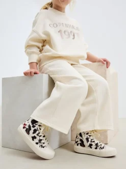 Blanc/marron imprimé vache - À lacets High Top Trainers