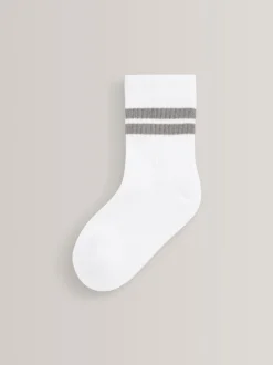 Blanc/neutres - Cushioned Semelle intérieure Cotton Rich Ribbed Tipped Chaussettes 5 Lot