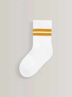 Blanc/neutres - Cushioned Semelle intérieure Cotton Rich Ribbed Tipped Chaussettes 5 Lot