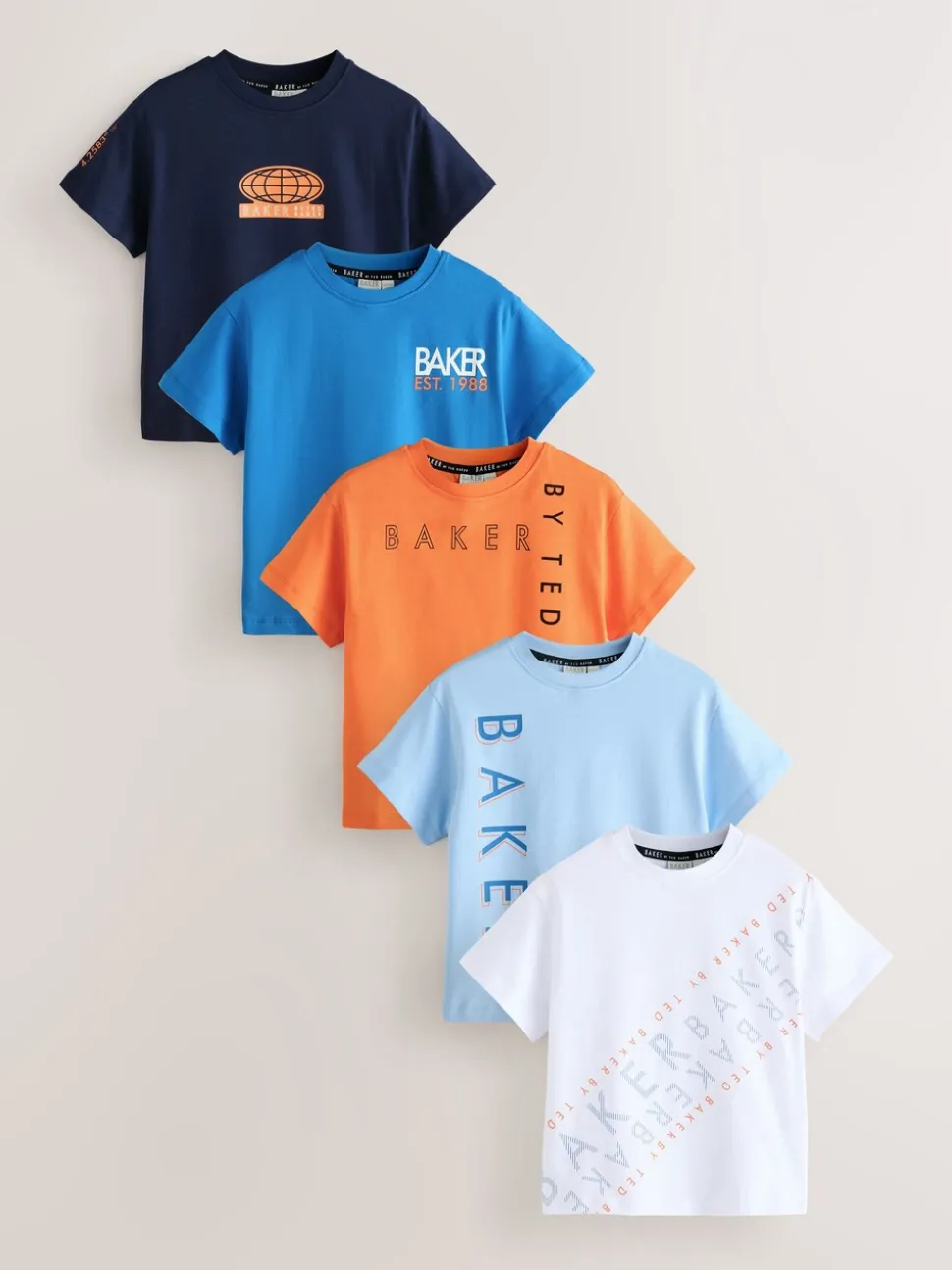 Blanc/Orange/Bleu/Marine - Lot de t-shirts Baker by Ted Baker Graphic Imprimé 5 Lot