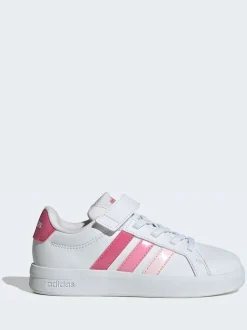 Blanc/Rose - adidas Grand Court 3.0 Baskets enfant à lacets élastiques