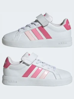 Blanc/Rose - adidas Grand Court 3.0 Baskets enfant à lacets élastiques