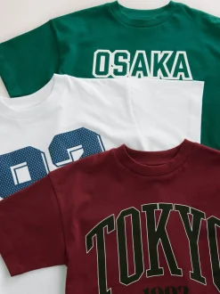 Blanc/vert/baies Varsity - Lot de 3 t-shirts à manches courtes à imprimé graphique décontractés (3-16ans)