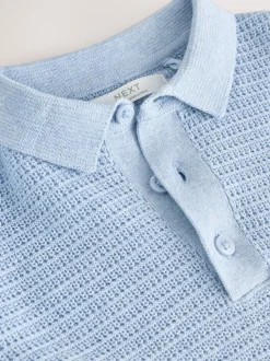 Bleu - 100% Coton Texturé Manches courtes Polos tricotés (3-16ans) (3-16ans)