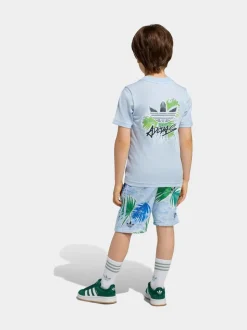 Bleu - adidas Originals Graphic T-Shirt and Shorts Little Kids Set