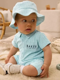 Bleu - Baker by Ted Baker ensemble barboteuse et chapeau texturé