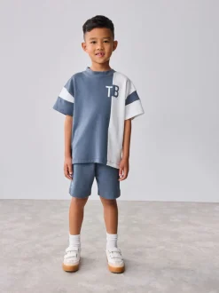 Bleu - Baker by Ted Baker ensemble t-shirt et short universitaire color block