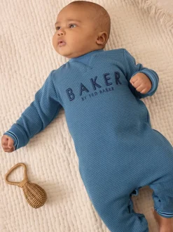 Bleu - Barboteuse Baker by Ted Baker texturée à manches longues