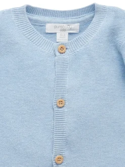 Bleu - Cardigan Purebaby en maille texturée